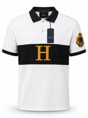Hackett London Men’s White Black Polo Shirt Gold H Logo Short Sleeve NWT